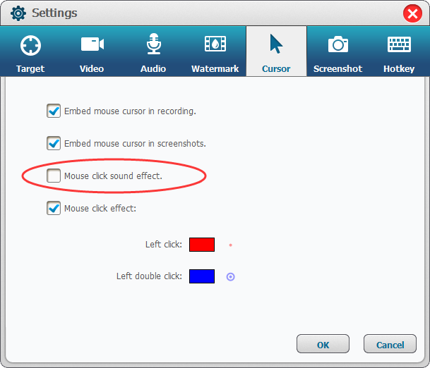 Mouse click sound effect setting